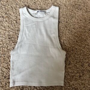 Zara White Ribbed Tank Top